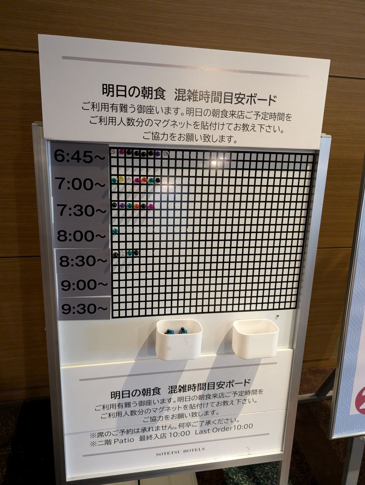 明日の朝食 混雑時間目安ボード