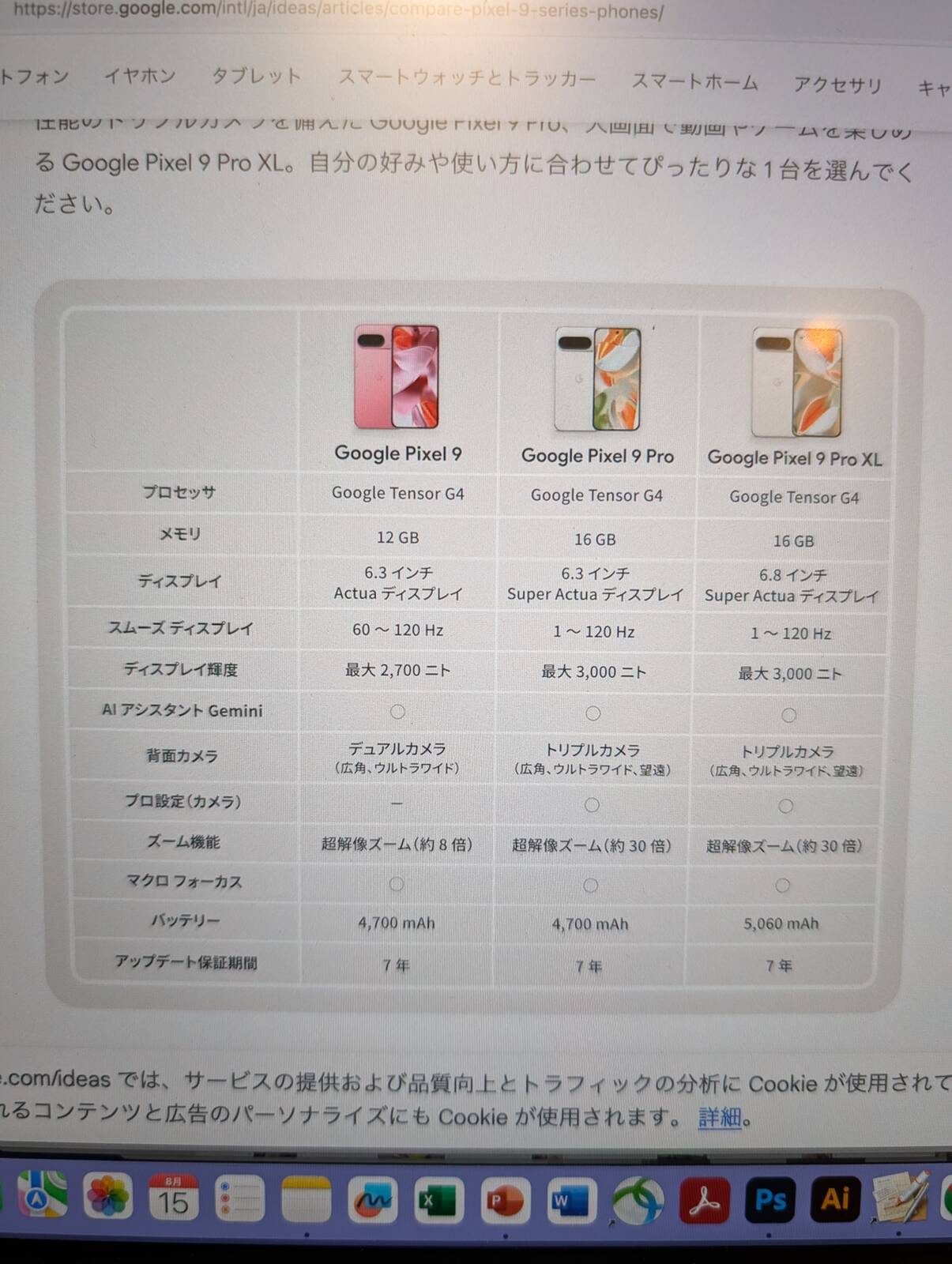 Google Pixel 9の比較