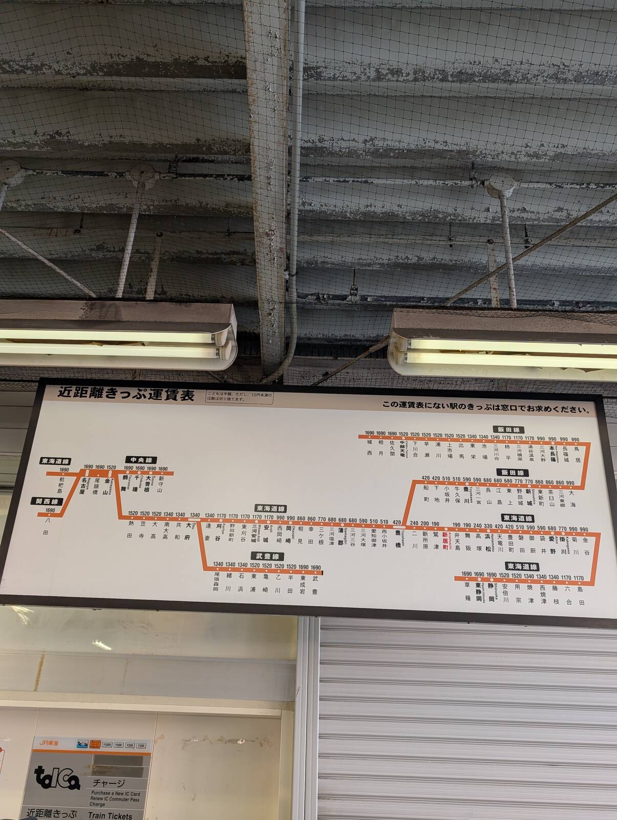 近距離きっぷ運賃表