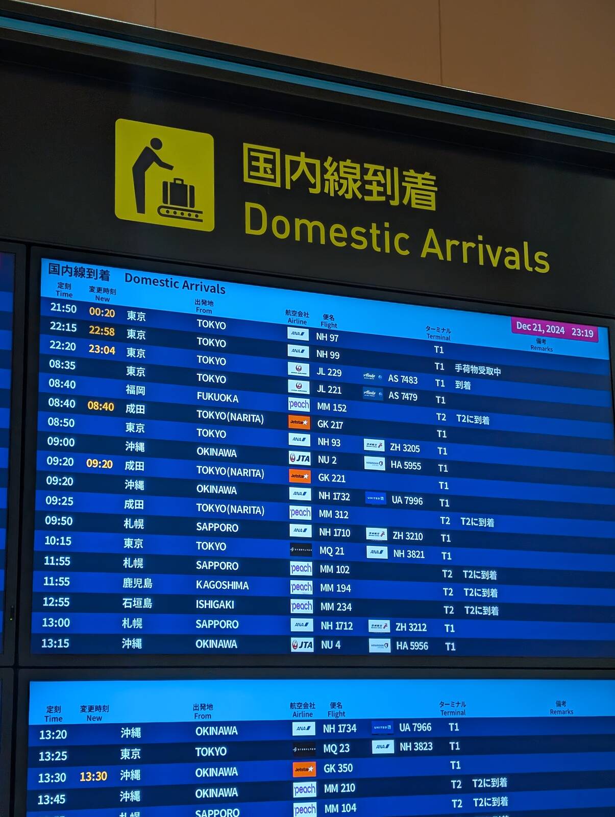国内線到着一覧